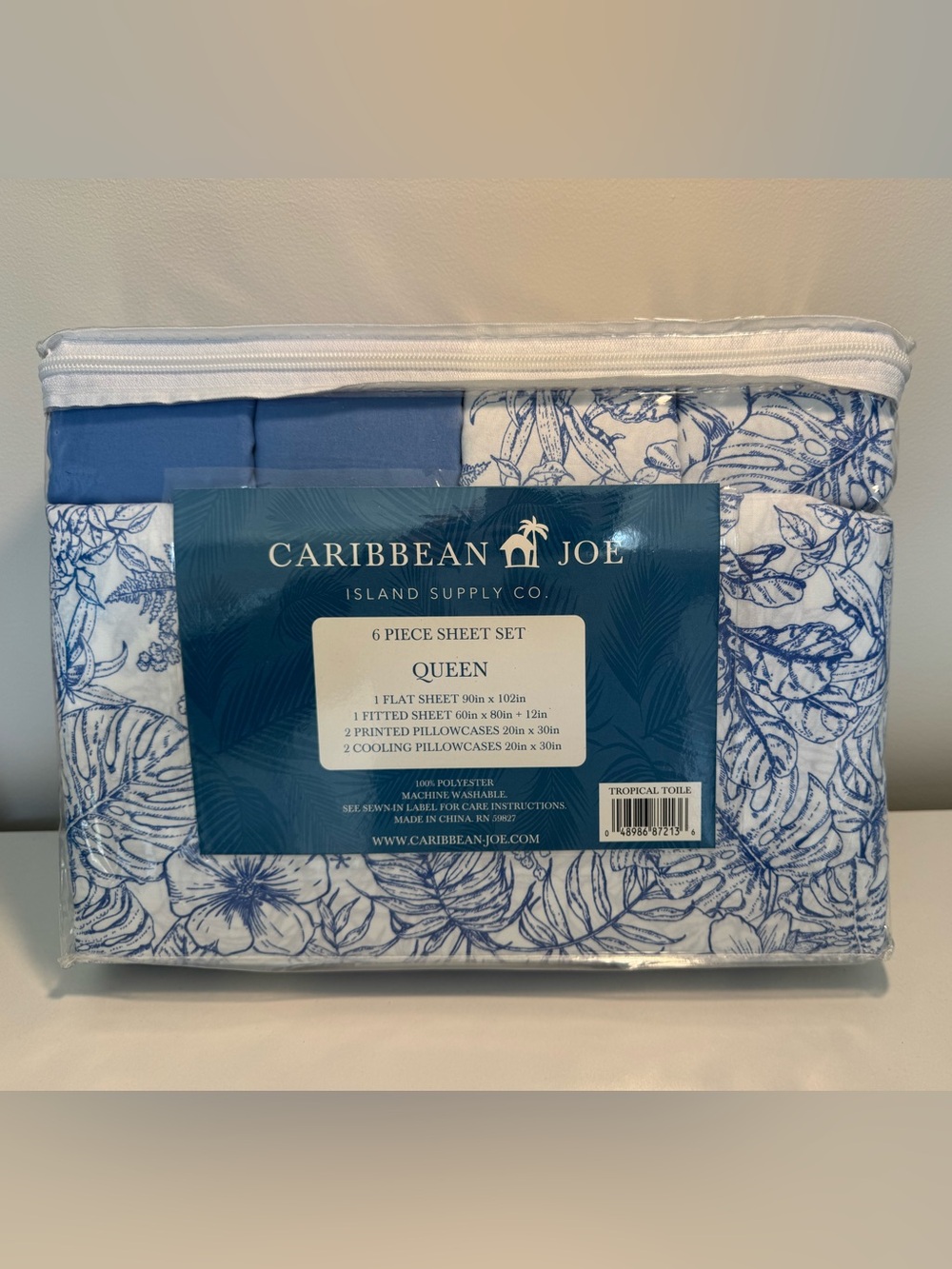 Caribbean Joe Queen Sheet Set in White and Blue Floral